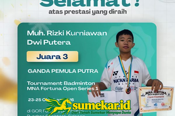 Rizki Kurniawan Harumkan Sumenep, Raih Juara 3 Badminton MNA Fortuna Open Series 1